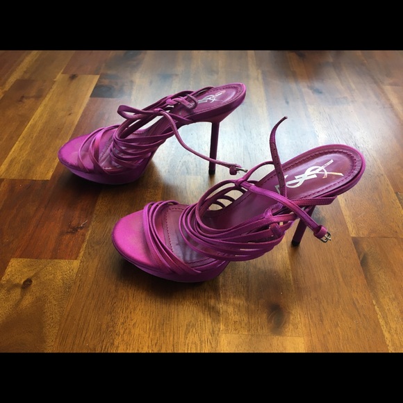 YSL Size 37 Magenta Strap Sandals - Picture 6 of 7